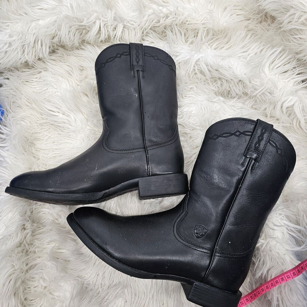 Ariat US 10D Heritage Roper Full Grain Pull On Riding Boots Black Cowboy Work - Picture 3 of 8